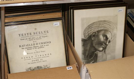 After Paolo Fidanza, a collection of black and white engraved plates from Raffaello dUrbinos Teste Scelte 48 x 36cm